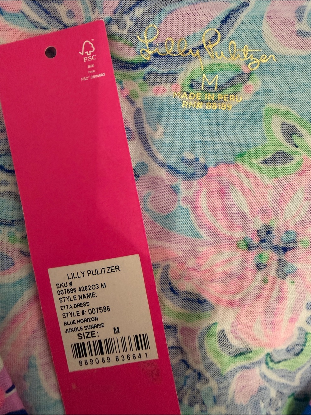 LILLY PULITZER Etta Dress in Blue Horizon Jungle Sunrise size medium - Picture 8 of 9